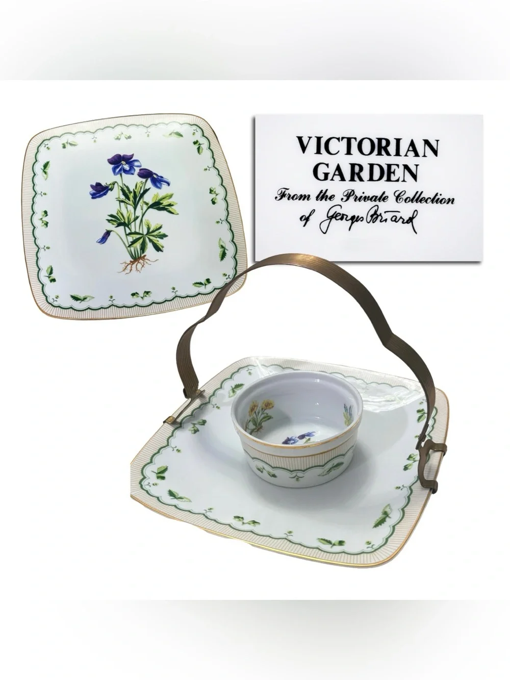 Set of 2 Vintage Georges Briard Victorian Garden Plate + Chip and Dip Service